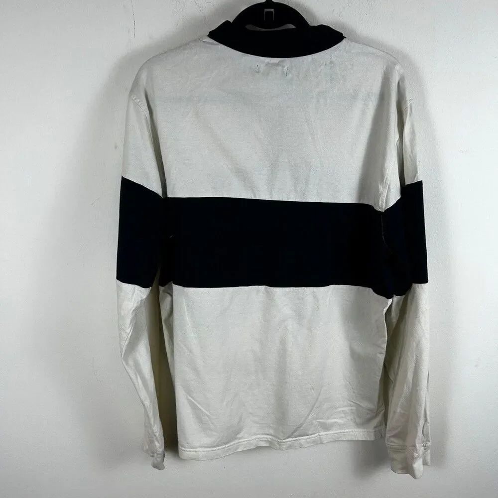 True Religion Long Sleeve Shirt Mens XL White Black Rugby Polo Graphic Tee